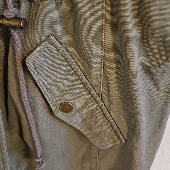 Maurices woman SZ L Long Military Green Vest Pockets Cinched Waist Grunge Cotton - Picture 3 of 7